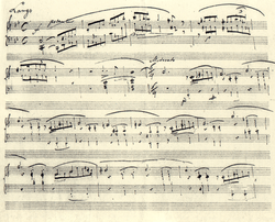 manuscrit de la partition pour piano d'une ballade de Chopin