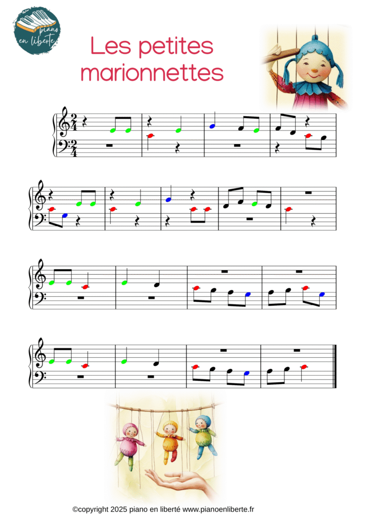 partition pour piano de "ainsi font font font les petites marionnettes"