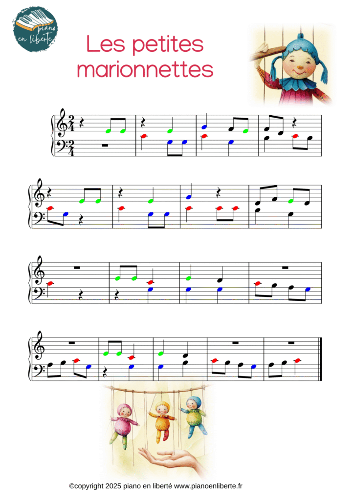 partition pour piano de la comptine "ainsi font font font les petites marionnettes"