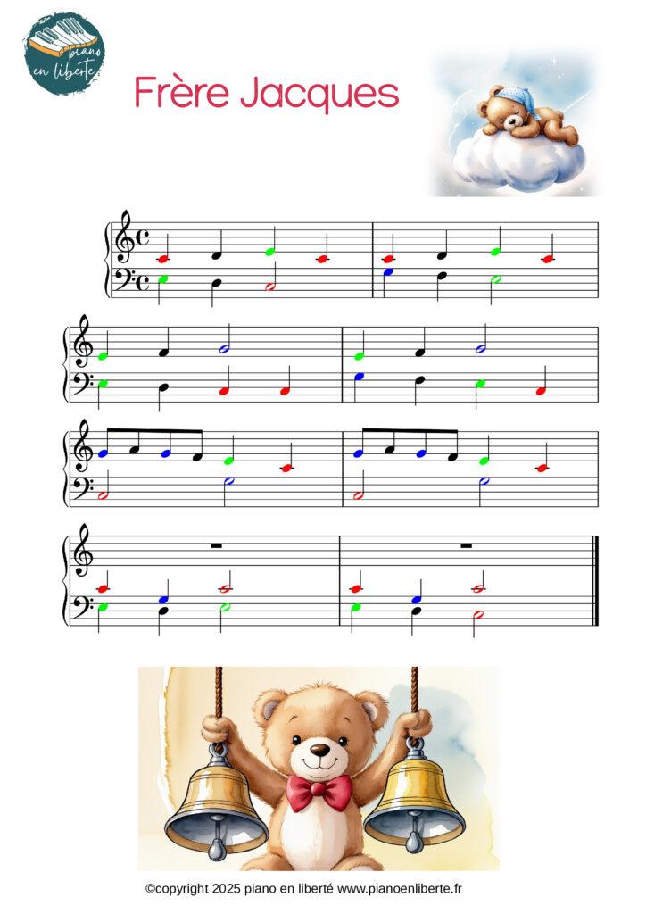 partition pour piano de la comptine "frère Jacques"