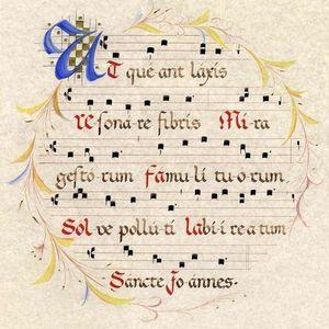 partition de l'hymne à saint jean baptiste utilisé par Guy d'arrezzo pour créer le nom des notes de musique