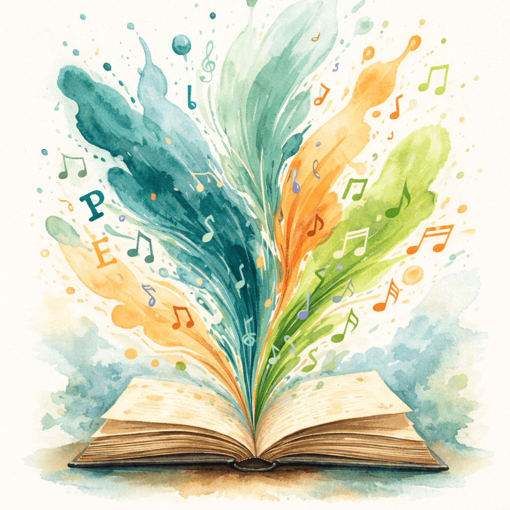 Livre ouvert et notes de musique
