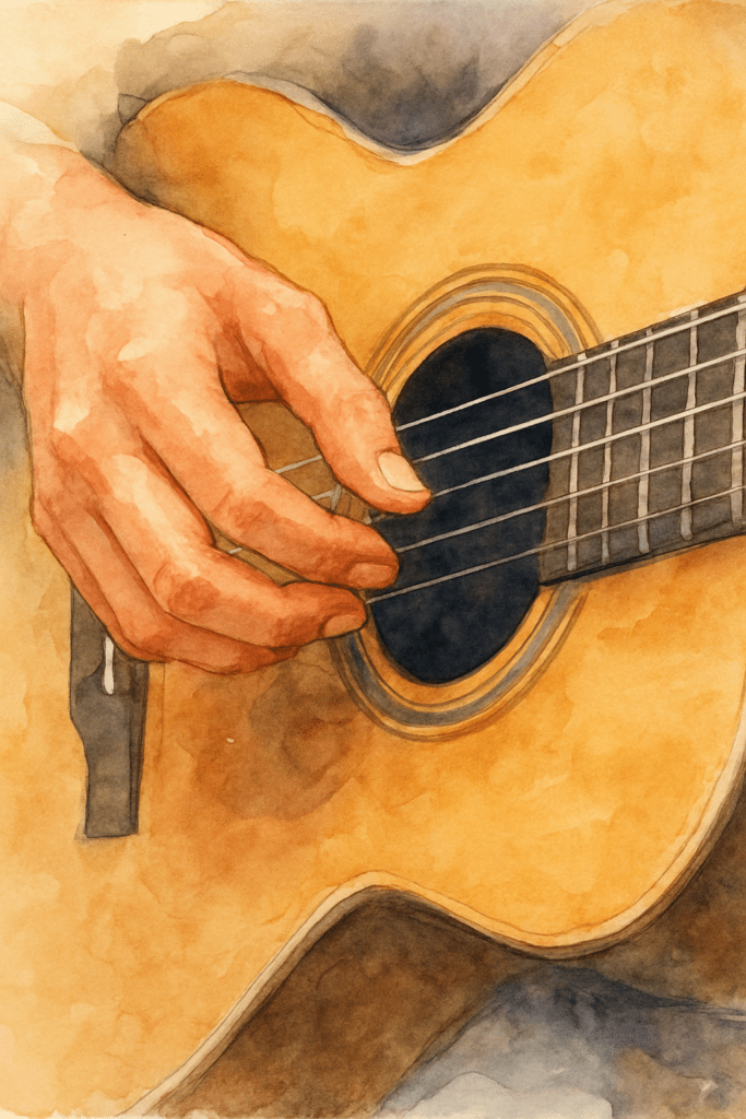 gros plan sur la main d'un guitariste