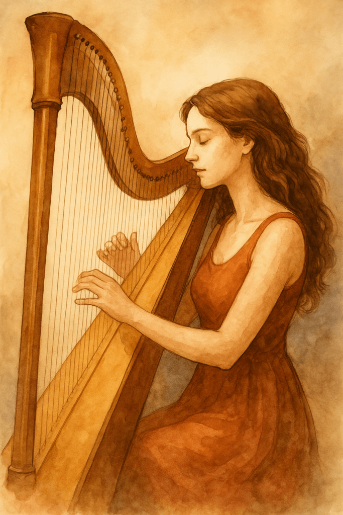 jeune fille jouant de la harpe