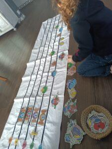 matériel pédagogique utilisé chez piano en liberté : portée musicale géante et notes personnifiées