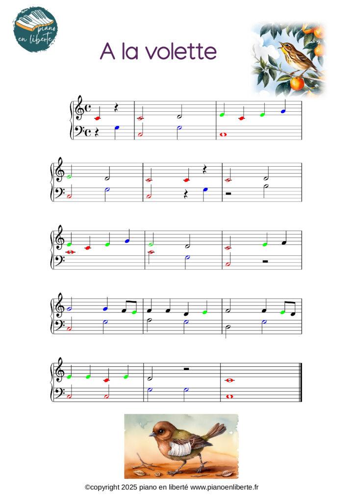 partition facile pour piano de la comptine "à la volette"