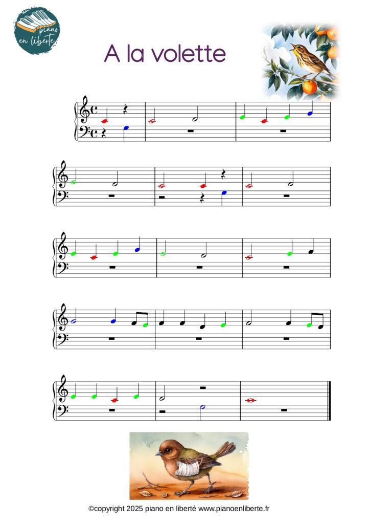 partition pour piano de la mélodie "à la volette"