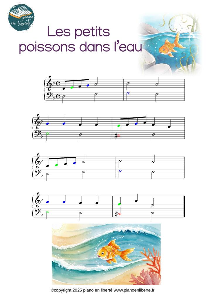 Les petits poissons 3 partition facile pour piano de la comptine les petits poissons dans l'eau
