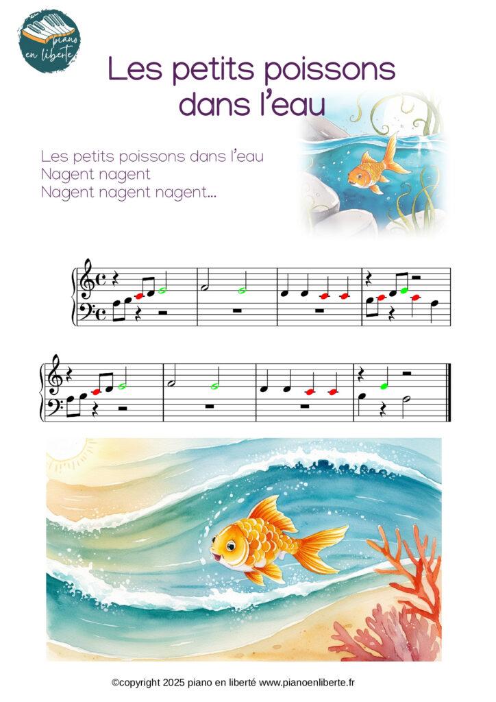 Les petits poissons 2 partition pour piano de la mélodie les petits poissons dans l'eau