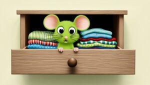 une souris verte dans un tiroir