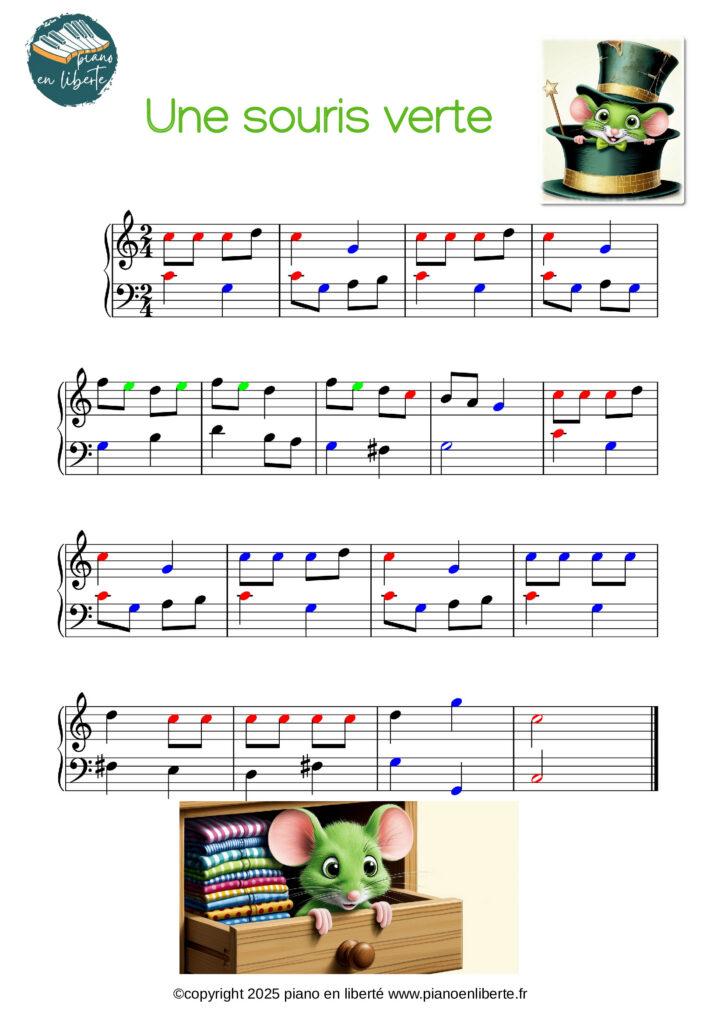 partition piano facile de la comptine une souris verte