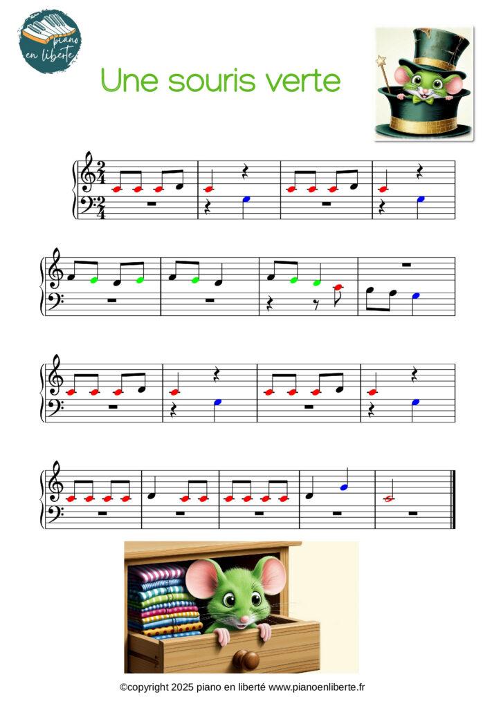partition piano de la mélodie de une souris verte