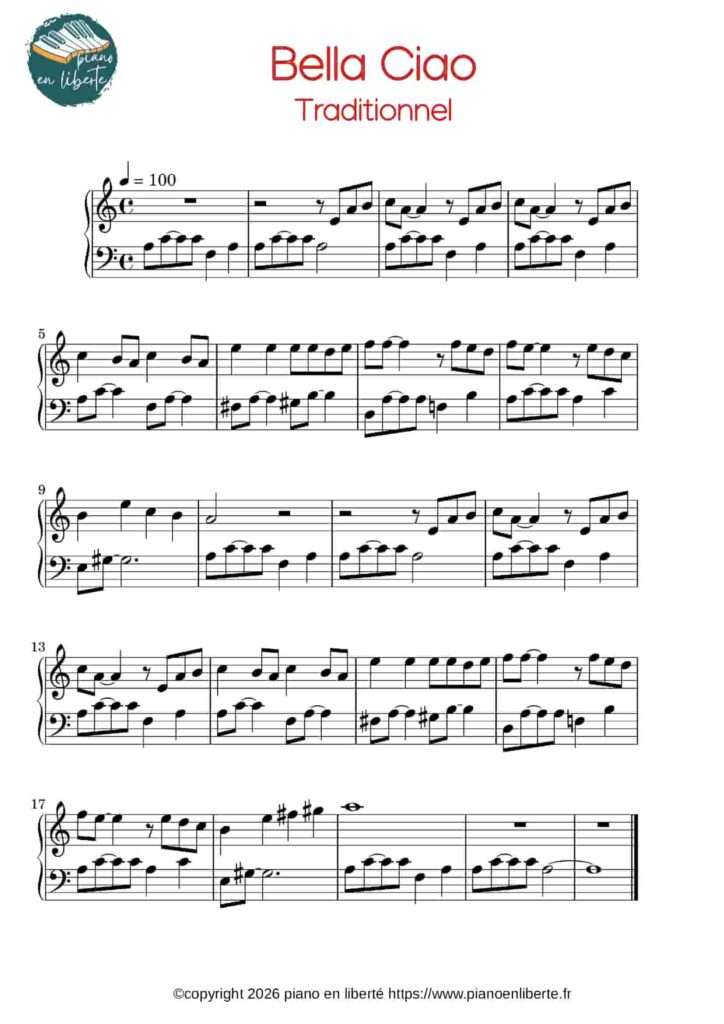 partition piano de Bella Ciao