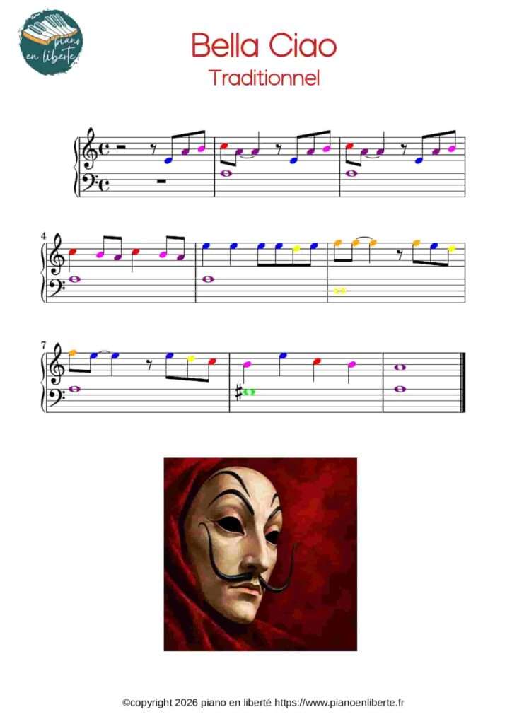 partition piano très simple de Bella Ciao