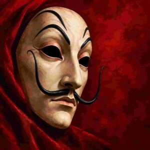 Masque de Dali sur fond rouge