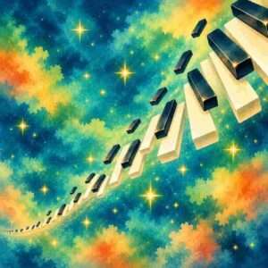 Cours de piano 10 touches de piano flottant dans le ciel