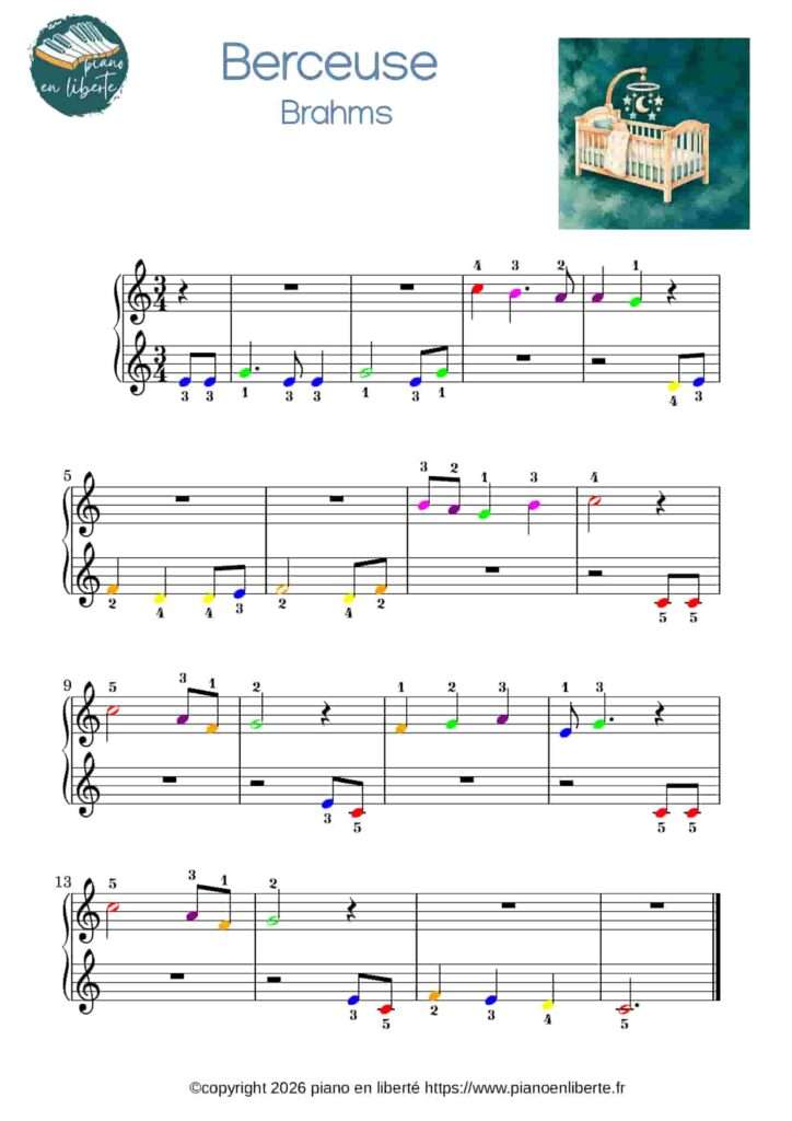 Partition de la mélodie de la berceuse de Brahms