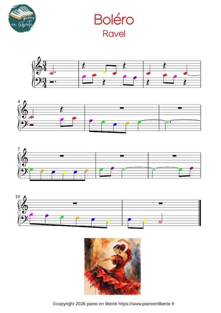 Boléro de Ravel 1 partition de piano de la mélodie du boléro de Ravel